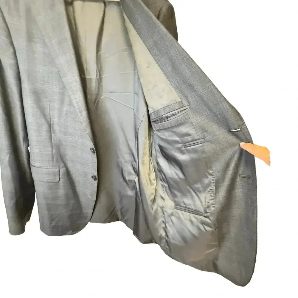 New Peter Millar Mens Custom Suit Sports Coat Jacket 100% Wool Blue‎ Gray Plaid